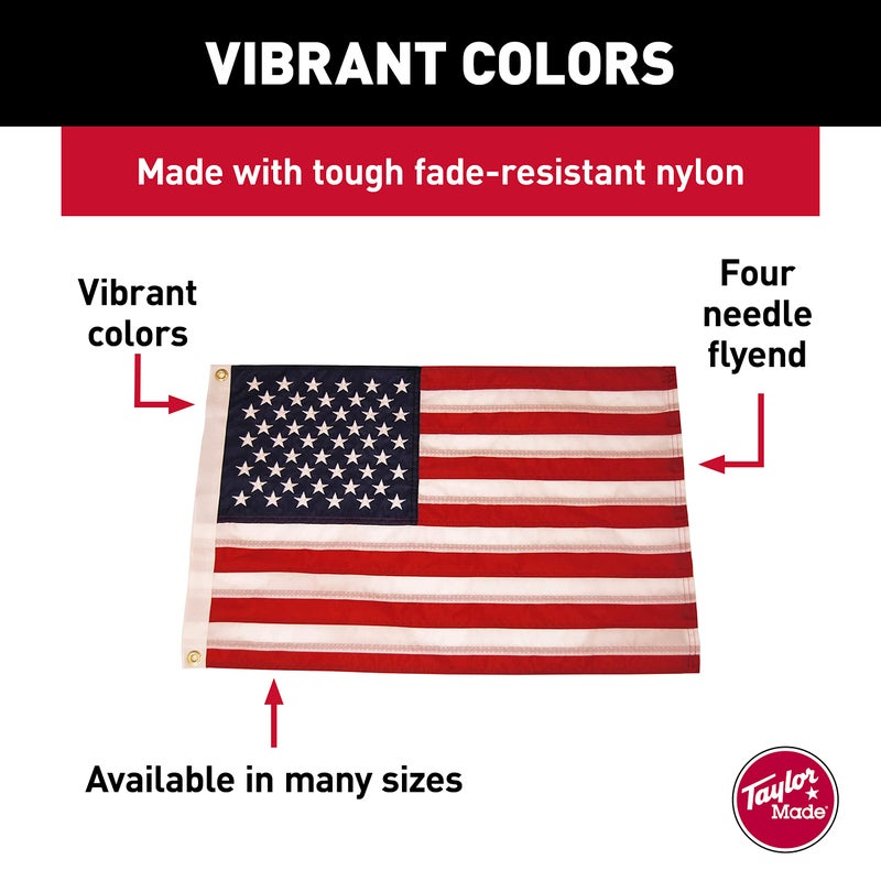 TaylorMade Taylor Made Sewn American Flag for Boats, 24" x 36", Marine-Grade Nylon, Fade Resistant, Brass Grommets, Embroidered Stars and Stripes, Flag only - 2020109197 - Image 2
